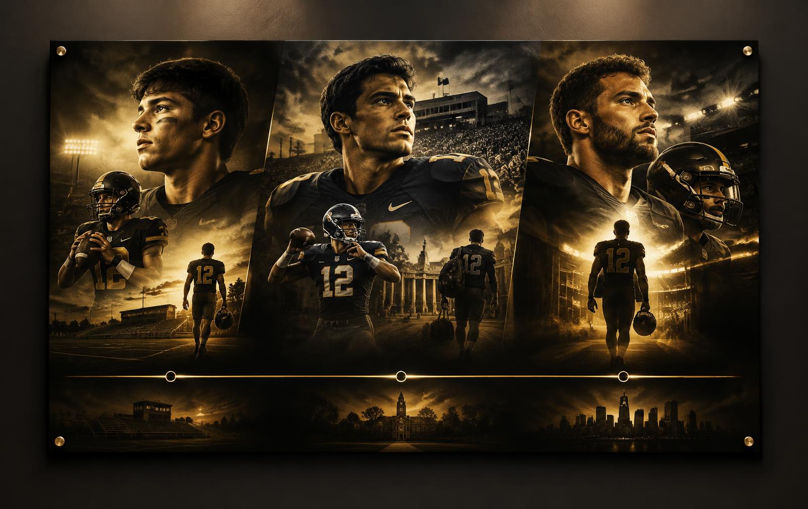 36x24 metal legacy poster showing an athlete's high school, college and pro career