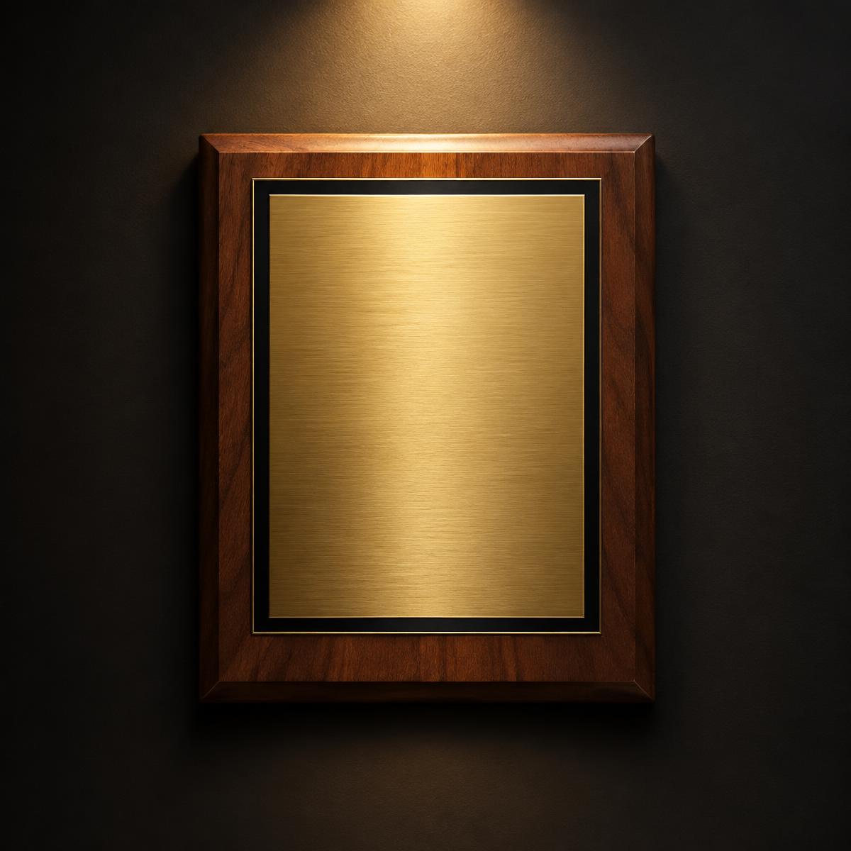 Walnut wood plaque with brushed gold plate